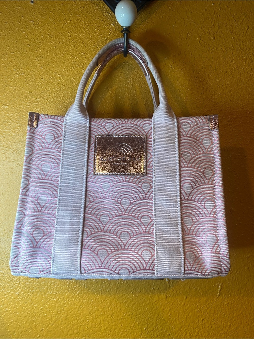 Kurt Geiger Pink Patterned Tote with Rose Gold Logo